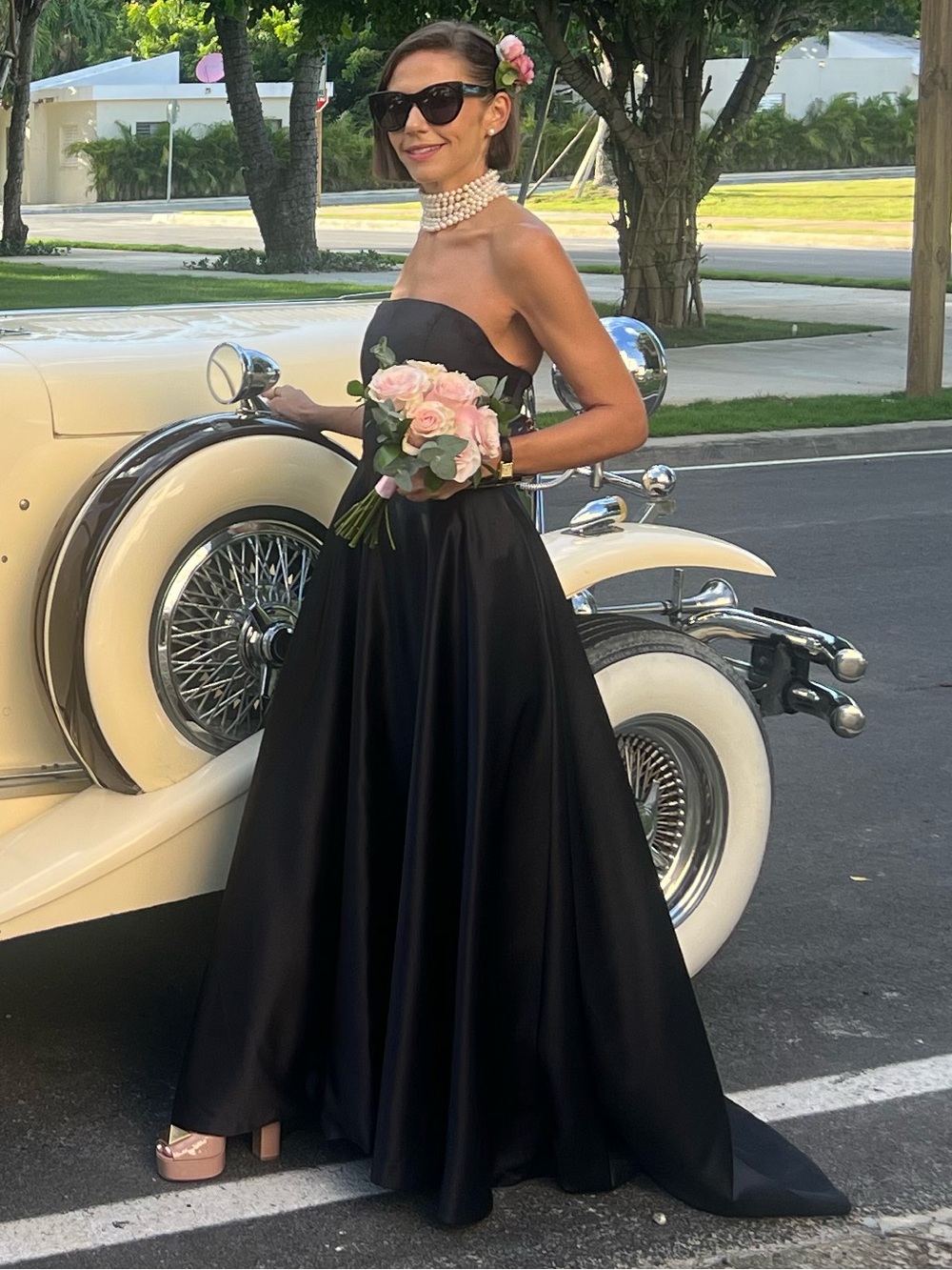 Strapless Black Satin A-Line Evening Dress